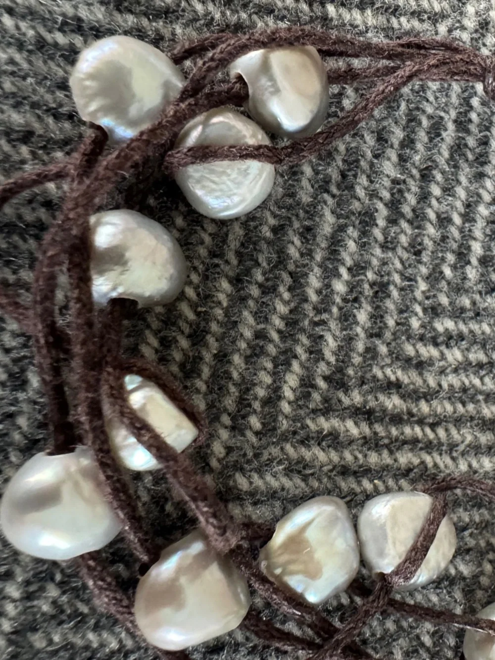 ROOST, MULTI STRAND GRAY RIVER, PEARL BRACELET WITH PEARL LOOP CLOSURE